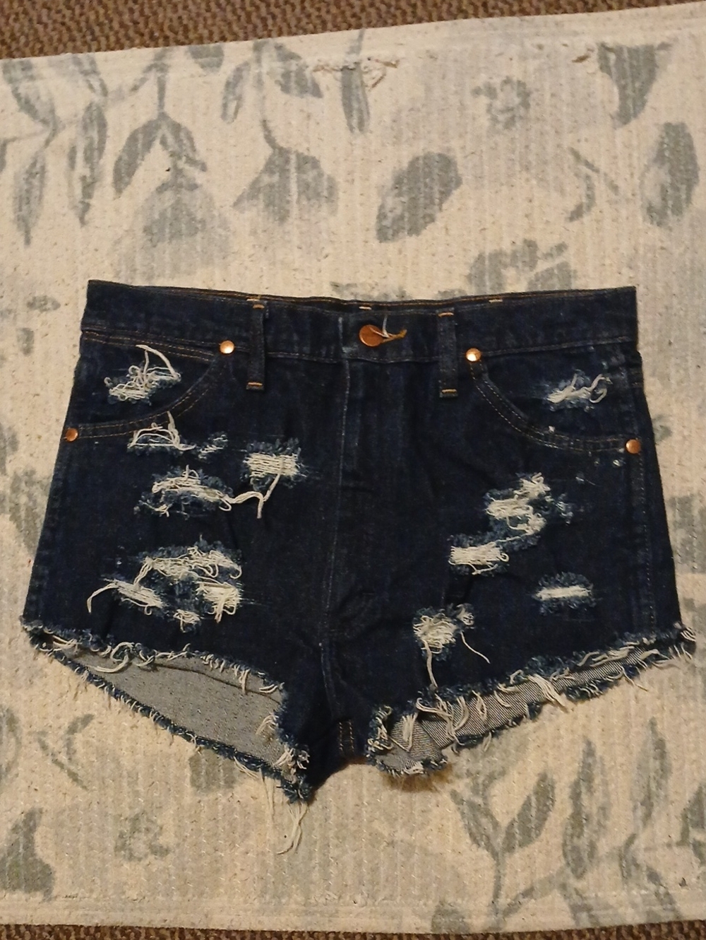 EUC Wrangler Dark Blue Distressed Denim Cutoff Shorts